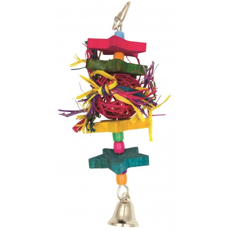 Panama Pet wisząca zabawka z kulką wiklinową z kolorowymi klockami i dzwonkiem 22 cm