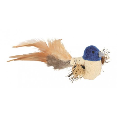 Zabawka ptaszek z piórami i kocimiętką 8 cm