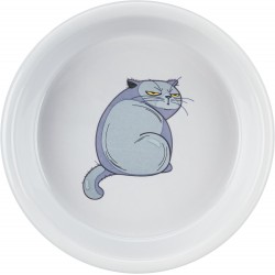 Miska, dla kota, szara, ceramiczna, 0,25l/13cm, z nadrukiem kota