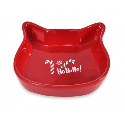 Miska ceramiczna dla kota, Ho Ho Ho, czerwona, 13,6x13,6x3cm