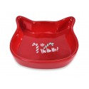 Miska ceramiczna dla kota, Ho Ho Ho, czerwona, 13,6x13,6x3cm