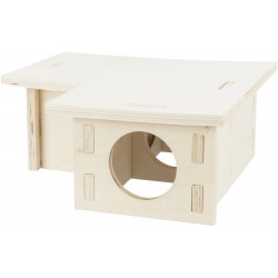 Domek trzykomorowy, dla myszy/chomików, drewno, 25 × 10 × 25 cm