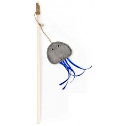 Wędka dla kota, meduza, z dzwoneczkiem, zabawka 25x6cm, kijek 40cm