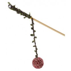 Wędka dla kota, piłka na sznurku z listkami, 4,5x47cm