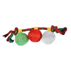 Zabawka dla psa, sznur z pluszowymi piłkami, 32x9cm