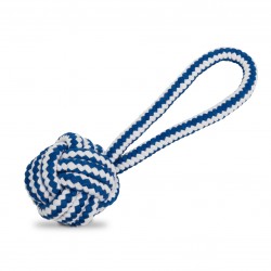 Zabawka, dla psa, sznur z kulą, biało-niebieski, 6,5 x 20 cm