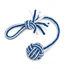 Zabawka, dla psa, sznur z kulą, biało-niebieski, 6,5 x 45 cm