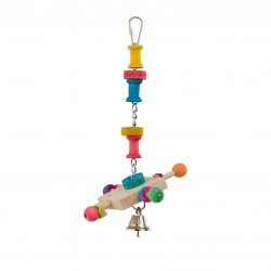Zabawka, dla ptaków, wisząca, drewniana, 27 cm, z metalowym dzwonkiem