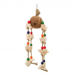 Zabawka, dla ptaków, sznurkowa, z kokosa i drewna, 60 cm, z bawełnianymi sznurkami