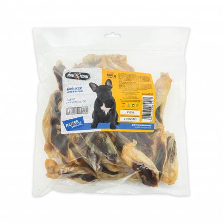 Pausesnack przysmak dla psa, królicze ucho z kaczką 500g
