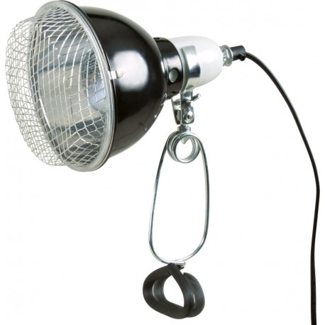 Lampa z klamrą zaciskową, czarna, z siatką ochronną, o 14cm, 100W