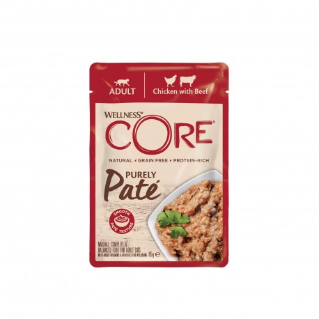 Core Purely Pate, karma mokra, dla dorosłych kotów, kurczak i wołowina, 85g, saszetka, 8szt/DISPLAY