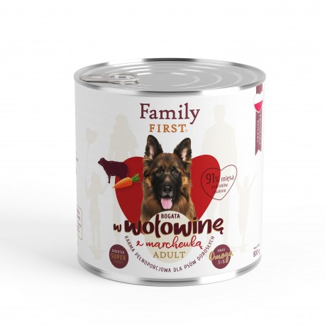 Puszka dla psa, BOGATA W WOŁOWINĘ, z marchewką, adult, 800 g