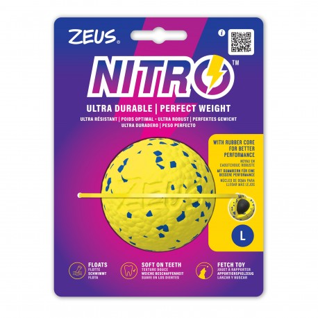 Zeus Nitro, piłka z gumowym rdzeniem, zabawka, dla psa, L, 7,6 cm