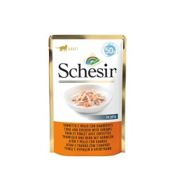 Karma mokra, dla kotów, tuńczyk z kurczakiem i krewetkami w galarecie, 50 g, saszetka
