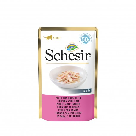 Karma mokra, dla kotów, kurczyk z szynką w galarecie, 50 g, saszetka