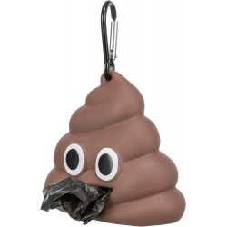 Poop emoji, pojemnik na woreczki na odchody, dla psa, brązowy, 8 x 5 cm, z 1 workiem 15 torebek