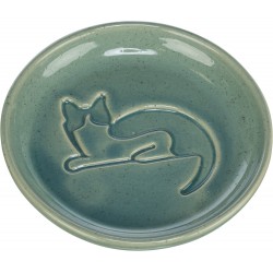 Miska ceramiczna, dla kota, z wytłoczonym kotem, niebieska, 0,15l/14,5 cm