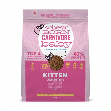 Born Carnivore, karma sucha, dla kociąt, kurczak z jajkiem, 255 g, worek