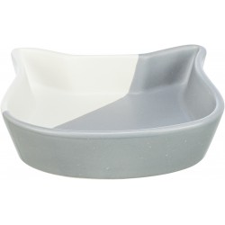 Miska ceramiczna, dla kota, w kształcie głowy kota, szara/biała, 0,2l/13 cm
