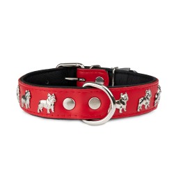 Obroża dla psa, wzór super bulldog franciski, 30MM/45CM czerwono/czarna