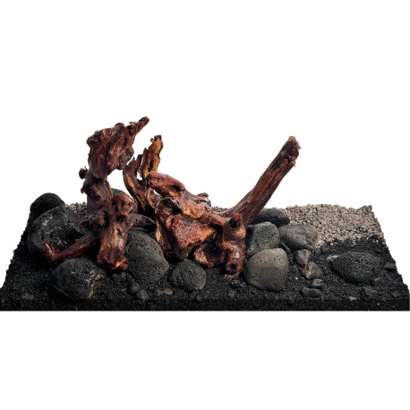 WIO Midnight Veil River, zestaw do dekoracji, do akwarium, żółto-ochrowy, brązowy i czarny, kamienie i korzenie, 6 kg, pudełko