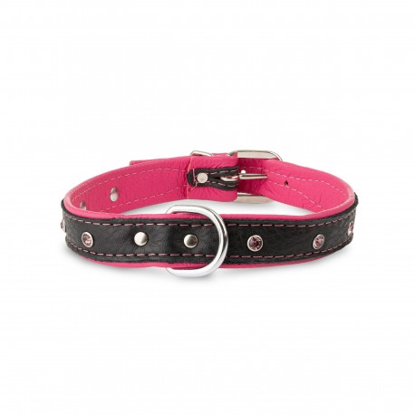 Obroża Skóra Łoś Kryształ 20mm/35cm różowy