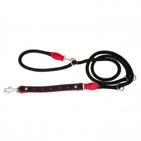 Smycz regulowana Skóra Łoś STRONG Koła 25mm/12/220cm czerwony