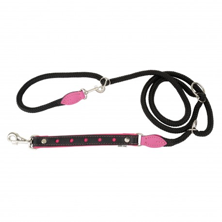 Smycz regulowana Skóra Łoś STRONG Koła 25mm/12/220cm różowy