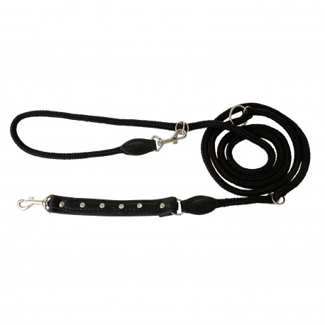 Smycz regulowana Skóra Łoś Kryształ 20mm/6/220cm czarny