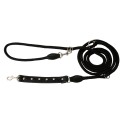Smycz regulowana Skóra Łoś Kryształ 20mm/6/220cm czarny