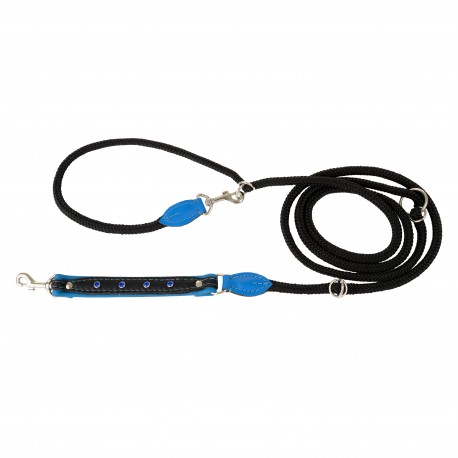 Smycz regulowana Skóra Łoś Kryształ 20mm/6/220cm niebieski