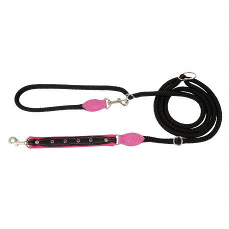 Smycz regulowana Skóra Łoś Kryształ 20mm/6/220cm różowy