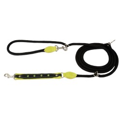 Smycz regulowana Skóra Łoś Kryształ 20mm/6/220cm limonka