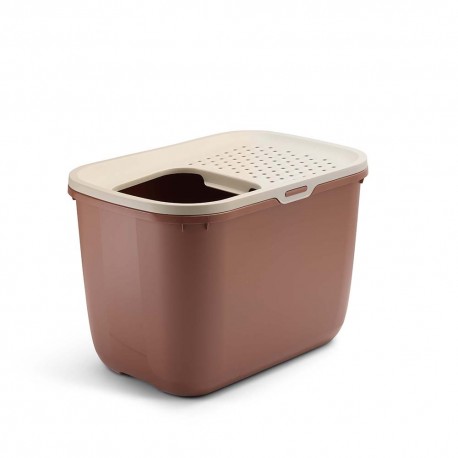 Hop In, kuweta dla kota, kolor szampański/ ceglany, plastik, wejście u góry, 58,5x39x39,5cm