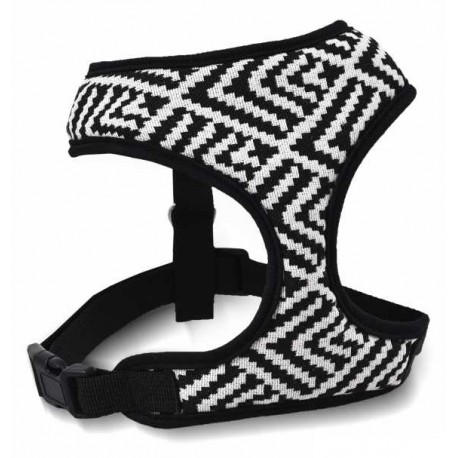 Szelki dla psa, z wytrzymałej tkaniny, wzór aztecki, biało-czarne paski, max. Obw. Szyi 40cm, obw. Klatki 52-70cm