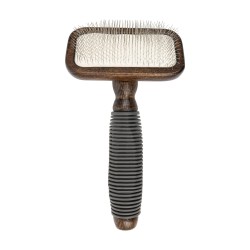 Ekskluzywna szczotka pudlówka prostokątna, dla zwierząt, drewno bukowe, stal, tworzywo TPR, wym. 9,4x16,4cm