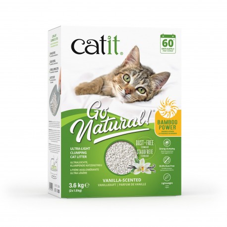 Go Natural Ultra-light, żwirek, dla kota, mocno zbrylający, waniliowy, z dezodorantem, na bazie bambusa, 1,4 kg