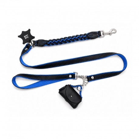 Smycz Pleciona Blue Storm – niebieska z odpinaną rączką 25mm/140cm