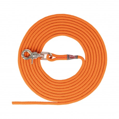 Smycz tropiąca, dla psa, z karabińczykiem spustowym, okrągła, S–M: 15 m/o 6 mm, pomarańczowa