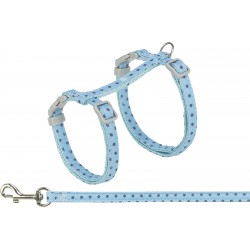 Szelki ze smyczą, dla kota, w kropki, 28–45 cm/10 mm, 1,20 m, niebieskie