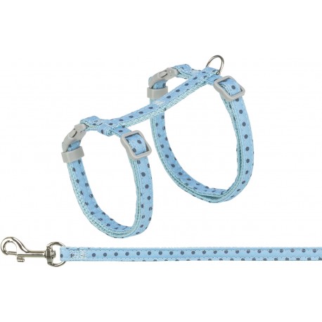 Szelki ze smyczą, dla kota, w kropki, 28–45 cm/10 mm, 1,20 m, niebieskie
