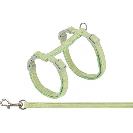 Szelki dla kota ze smyczą, dla kota, welurowe, 28–45 cm/10 mm, 1,20 m, zielone