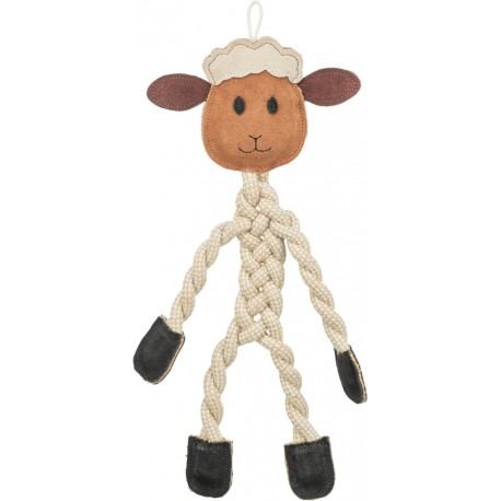 Owca ze sznura, dla psa, skórzana, 42 cm, brązowa