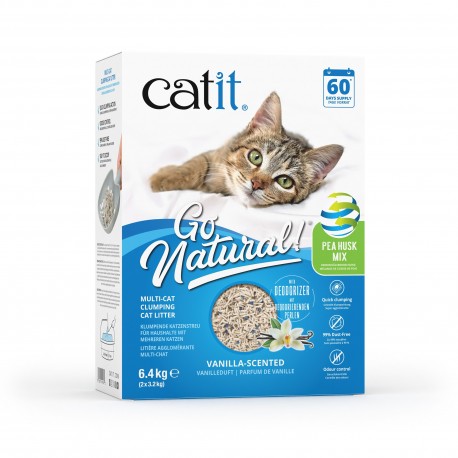 Go Natural Pea Husk Litter, żwirek, dla kota, mocno zbrylający, waniliowy, z dezodorantem, z łupin grochu, 6,4 kg