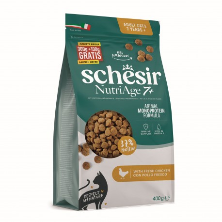 Animal Monoprotein Formula Nutriage 7+, karma sucha, dla kotów pow. 7 roku życia, kurczak, 400 g, worek