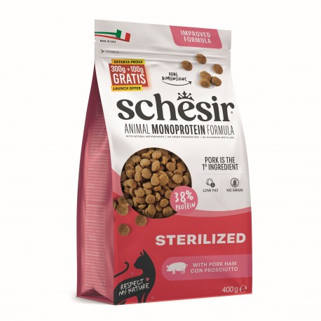 Animal Monoprotein Formula Sterilized, karma sucha, dla kota po sterylizacji, szynka, 400 g, worek
