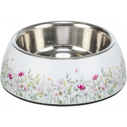 Miska ze stali nierdzewnej w kwiatowy wzór, dla psa, 0,45 l/o 18 cm, biały/wielokolorowy