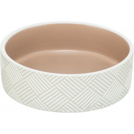 Miska ceramiczna w geometryczny wzór, dla psa, 1 l/o 18 cm, biały/beżowy