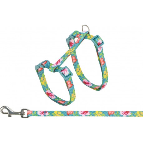 Szelki dla kota ze smyczą, dla kota, kwiaty, 27–45 cm/10 mm, 1,20 m, różne kolory